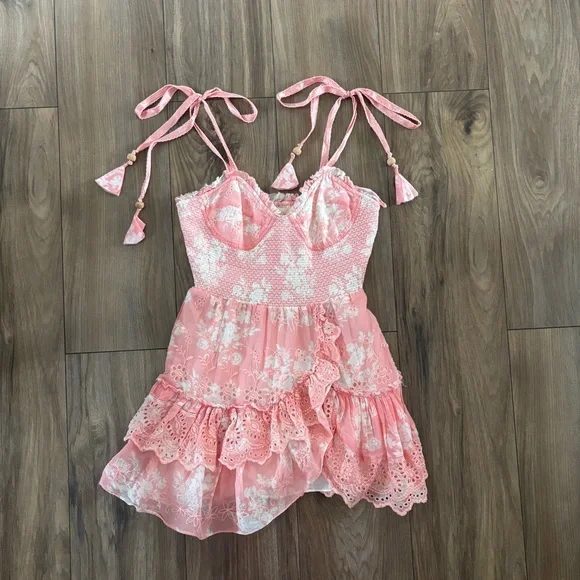 Love Shack Fancy Olani Mini Coral Romance Dress Size Small - Picture 3 of 10